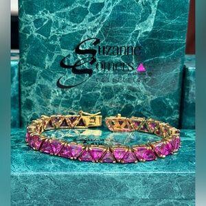 Suzanne Somers 18k Gold Over 925 Sterling Silver Pink Sapphire Bracelet size 6.5